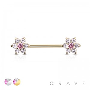 CZ FLOWER 316L SURGICAL STEEL NIPPLE BAR RING